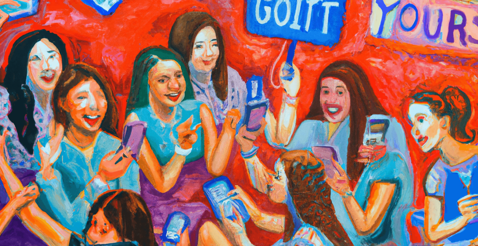 the Impact of Social Media on Democratic Participation for Young Women, in oil painting